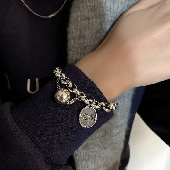 Chunky Ball Bracelet, Link Chain Charms Bracelet, Bracelets for Women Silver - Picture 1 of 5